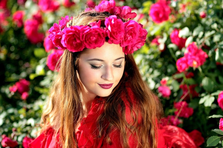 woman wearing flower crown
